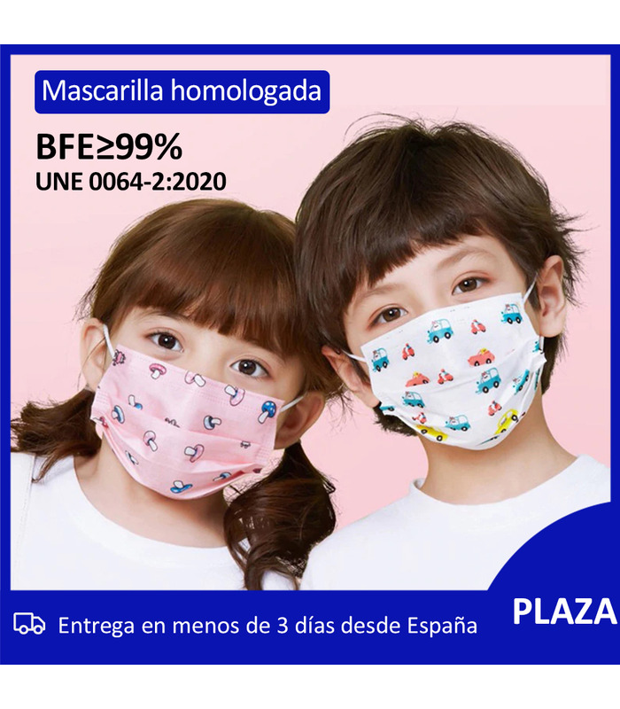50 pcs Mascarillas Higiénicas Niños/Niñas Homologada en bolsa de 10 unidades BFE 99% Mask666