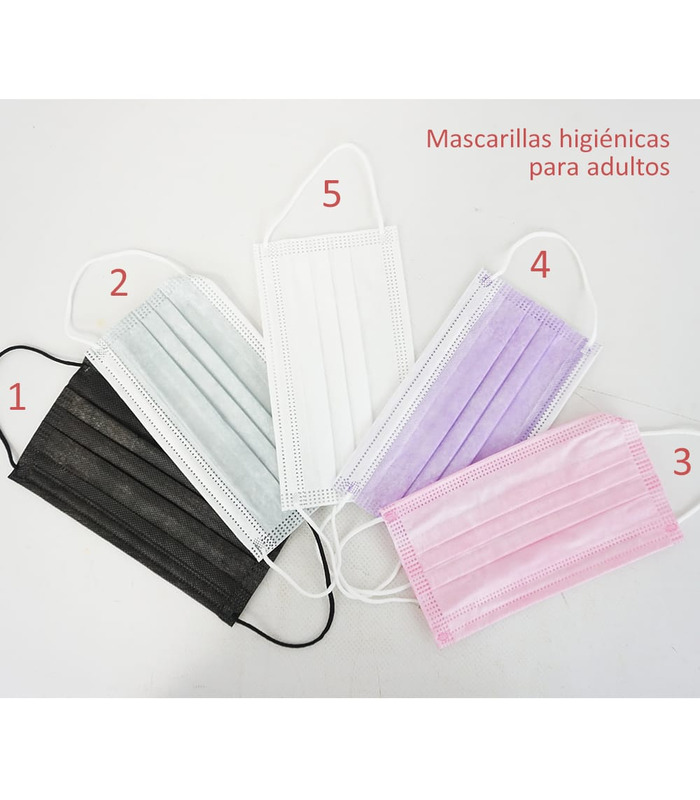 50 pcs Mascarillas higienicas tres capas Homologada BFE 99% Mask666 en bolsa de 10 unidades con autocierre